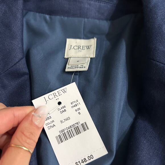 Women's Beautiful J Crew Linen Blazer Ruffle Accent NWT Blue H4911 Sz 6 - Picture 5 of 7
